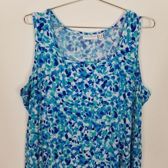 Susan Graver Women Plus Liquid Knit Sleeveless Midi Dress Sz 2X Blue Travel - Picture 2 of 8